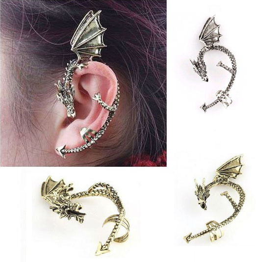Retro Vintage Gothic Rock Punk Gold Silver Dragon Ear Cuff Stud Earring Wrap Clip On Earrings Clip Clamp C9R5C