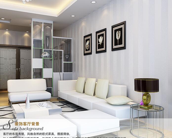 The new non-woven flocking simple striped wallpaper bedroom living room sofa backgroumd for wall paper