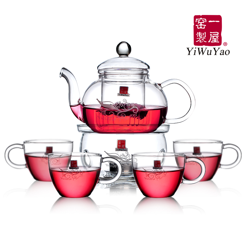 SET pot 4cups lampstand Heat resistant glass tea set set puer black tea flowers and kung
