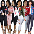 2016 Fashion Basic Jackets Patchwork Zipper Biker Bomber Jacket Women Basic Coats
