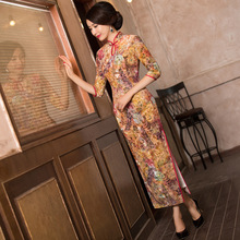 New Arrival Chinese Tradition Mandarin Collar Women’s Velour Printing Long Cheong-sam Qipao S M L XL XXL TZM201504