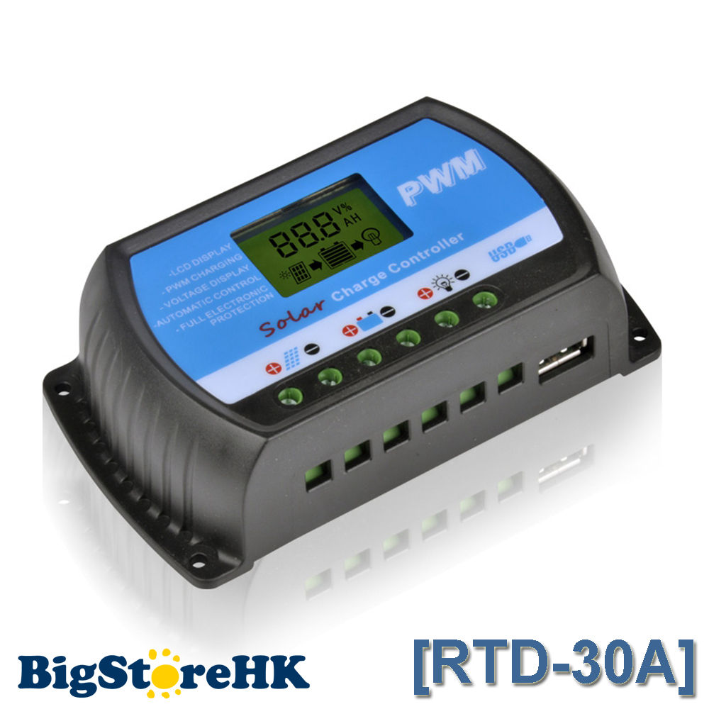 PWM 30A Solar Charge Controller 12V 24V LCD Display USB 5V Solar Panel Charge Regulator RTD-30A Y-Solar PWM 30A Solar Charge Controller 12V 24V LCD Display USB 5V Solar Panel Charge Regulator RTD-30A Y-Solar