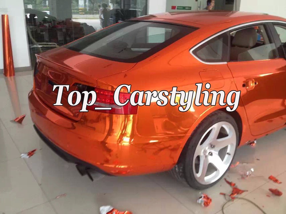 orange chrome mirror car wrapping vinyl film with air free (9)