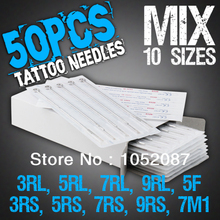 SALE !!50pcs Disposable Tattoo Needles Mix Needles 50PCS/Boxes 10 Sizes 3RL 5RL 7RL 9RL 3RS  5RS  7RS 9RS  5F 7M1 Free Shipping