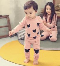 2016 kids cotton pink color pajamas set unisex baby boy&girl clothes pattern print soft leisure nightgown wear for 2-5 years old