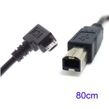 100pcs 80cm Right Angled 90 Degree Micro USB OTG to Standard B male Type Printer Scanner Hard Disk Cable,Free Shipping by FedEx