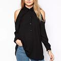 Women Off Shoulder Long Shirts Sexy Chiffon Tops Turn Down Collar Blouse Blusas Femininas Long Sleeve