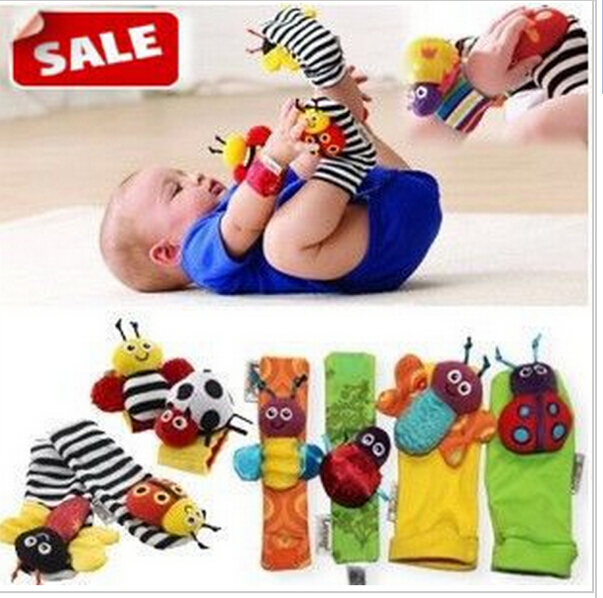 ABCD sock baby rattle baby toys Garden Bug Wrist Rattle and Foot Socks 4 pcs lot