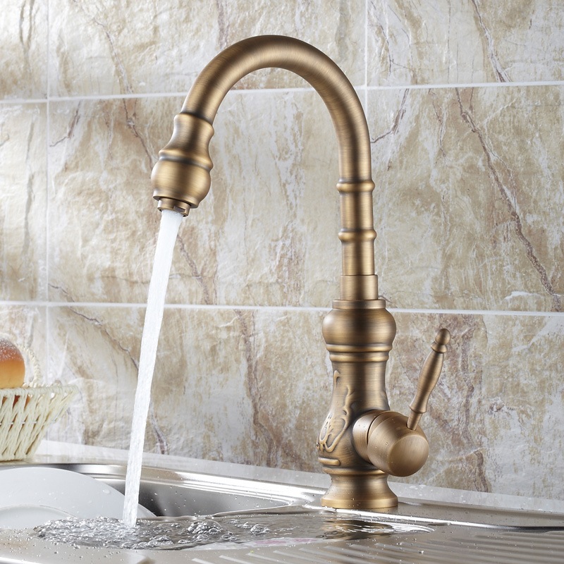 Antique brass kitchen faucet bronze finish,water tap kitchen Swivel Spout Vanity Sink Mixer Tap Single Handle GZ-8110