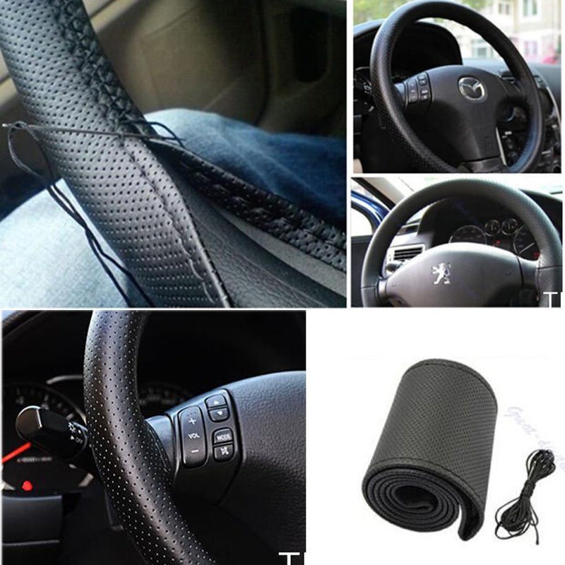 1PCDIY Car Steering Wheel Cover With Needles and Thread Artificial leather Gray Beige Black China Post