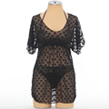 Waist Gathers Crochet Bikini Wrap Dress Dot Transparent V neck Loose Women s Beach Blouse Neon