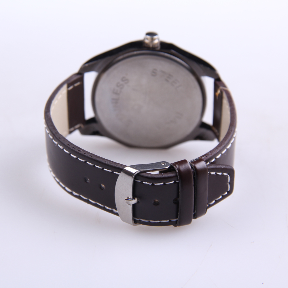 Fashion Men Quartz Wrist Watch Leather Band Stainless Steel Back Case Brown High Quality