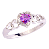 Wholesale Beauty Women Top Jewelry Rings Engagement Heart Cut Amethyst & White Sapphire 925 Silver Ring Size 7 8 9 10 11 12