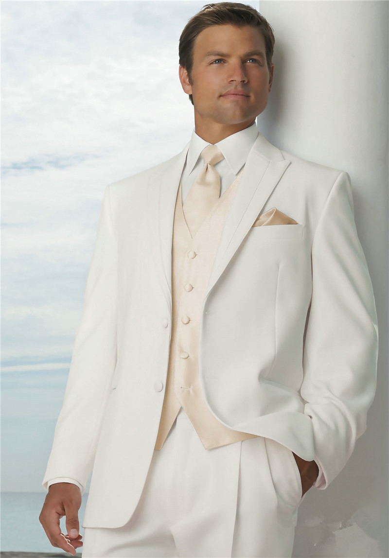 men suits for wedding Ivory Tailor Made Peak Lapel Dress Suits New Arrival suits mens Groom