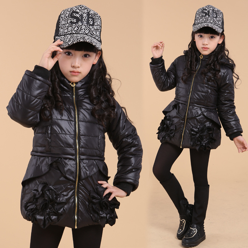 Free shipping Winter new arrival girl princess sweet wind flower adornment hooded cotton outerwear girl coat children clothing