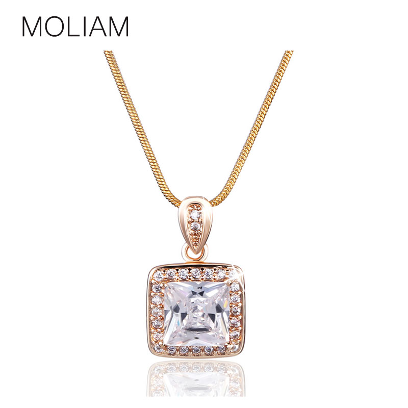 MOLIAM Brand New Necklaces Pendants 18K Gold White Gold Plated Trendy Square Crystal Chain Pendant Neck