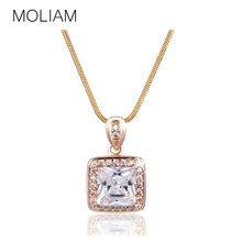 2015 Brand New Necklaces & Pendants 18K Gold/White Gold Plated Trendy White Square Crystal Chain Pendant Neck Jewelry D2A