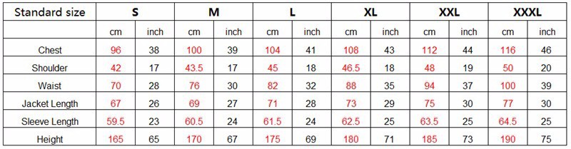 men size chart