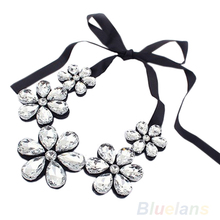 New Fashion exquisite Flower Ribbon Gem Petals charming Bib collar Necklace jewelry items 1CP9