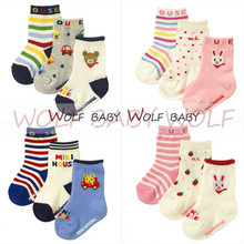 Retail 3pairs/pack 1-4years socks cute patterns Kids infant Baby children Unisex Combed Cotton spring autumn fall winter