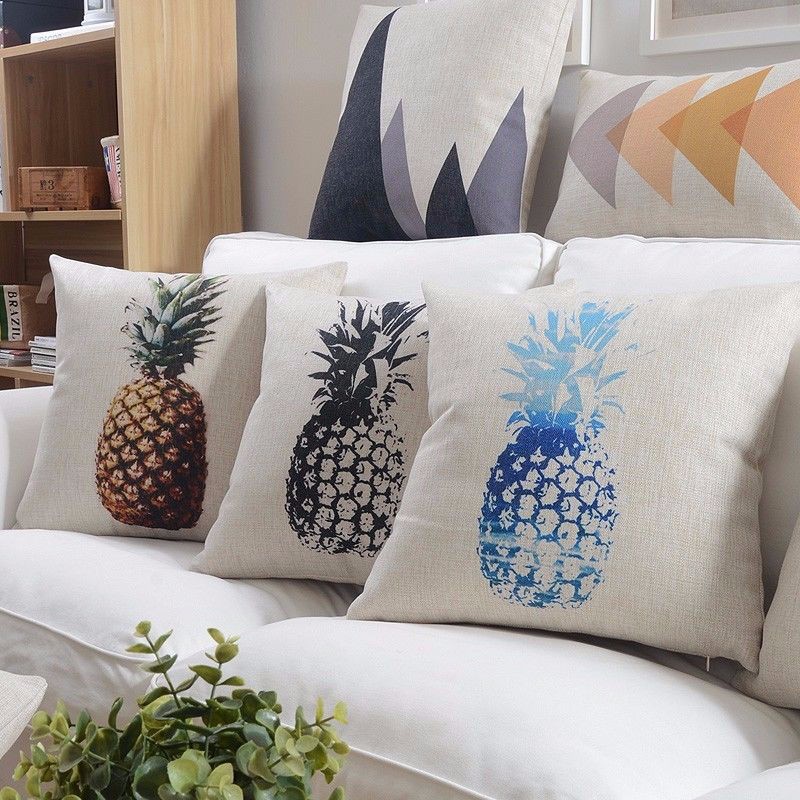 Decorative Cotton Linen Cushion Cover 45X45cm Geometric Patterns Pineapple Feathers Almofada Sofa Car Bedding Throw Pillow Case