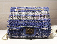 The new luxury coarse tweed chain shoulder bags fashion cute color wool satchel diamond pattern stitching