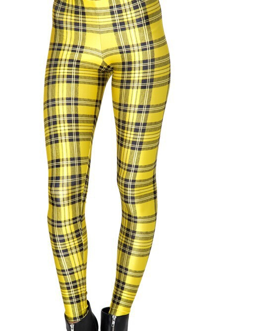 font b Tartan b font Yellow Plaid Checks Print Leggings Women Footless Elastic leggings
