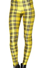Tartan Yellow Plaid Checks Print Leggings Women Footless Elastic leggings