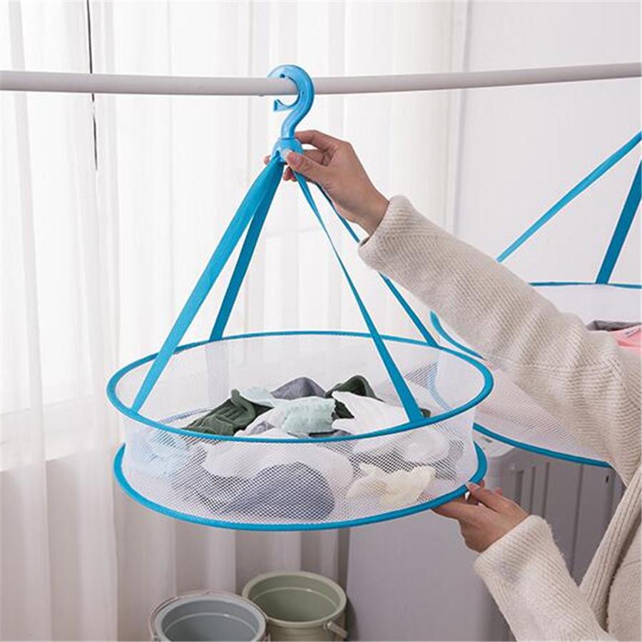 Iumer Fine Nesh Clothes Basket Three-Layer Windproof Zipper Laundry Hanging Drying Net Rack Mesh Storage,Brown