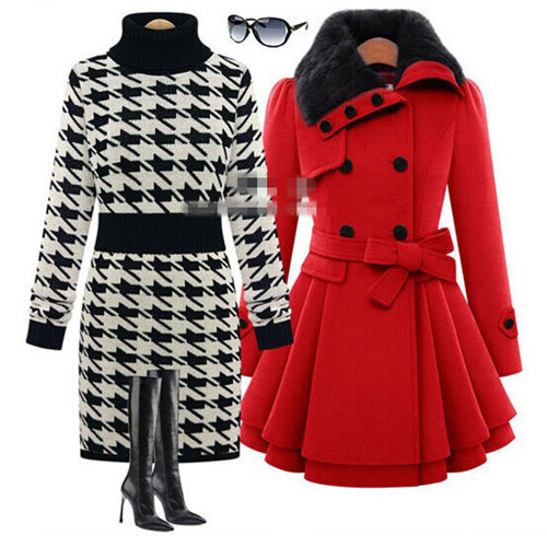 Wool Blended Winter Coat Women 2015 New Fashion Double Breasted Slim Winter Coat Casual Medium-long Elegant Women Woolen Coats (4)