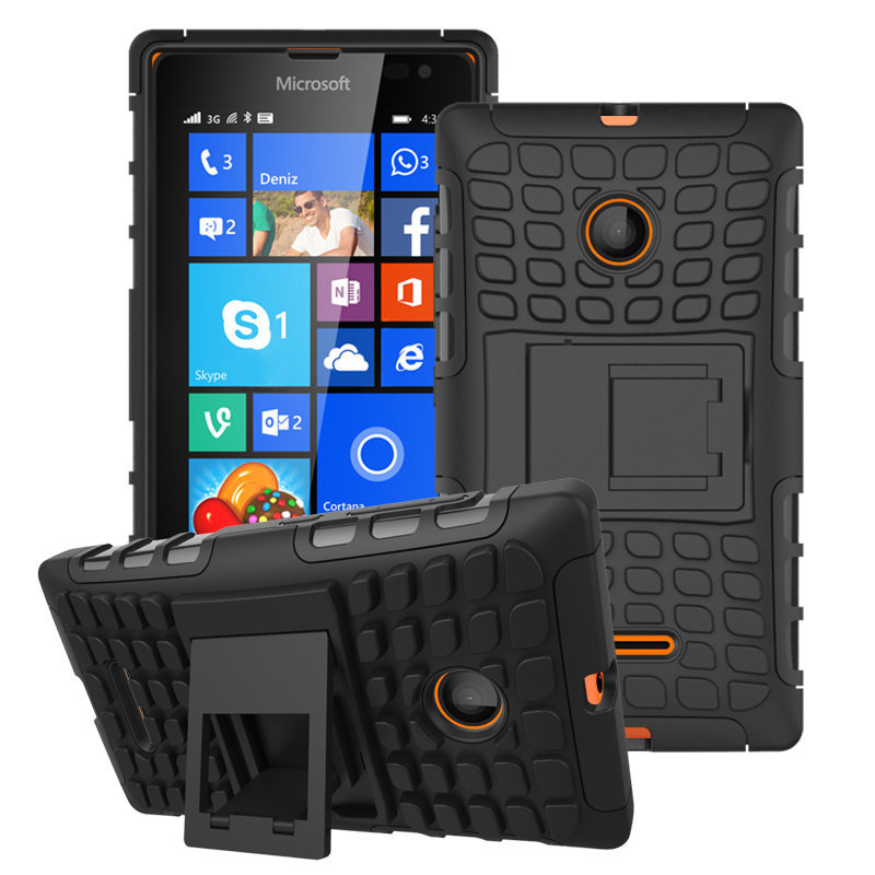 For Microsoft Nokia Lumia 435 Case Hybrid Kickstand Rugged Rubber Armor Hard PC TPU 2 In