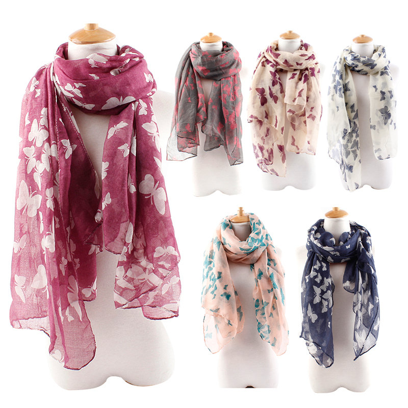 Wholesale New Fashion Women Butterfly Print Long Scarf Elegant Cotton Scarves Neck Wrap Stole Neckerchief 6