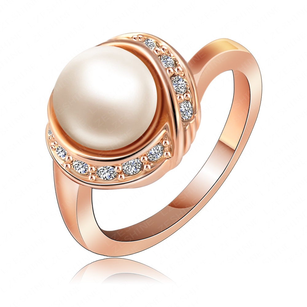 LZESHINE Pearl Ring Wedding Jewelry Rose Gold Plate SWA Elements Austrian Crystal Women Ring 2013 Free