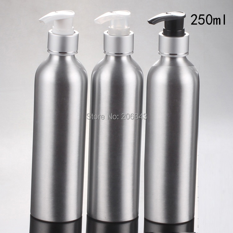 250ml Aluminium bottle bottle metal bottle with silver collar  white/transparent/ black press pump
