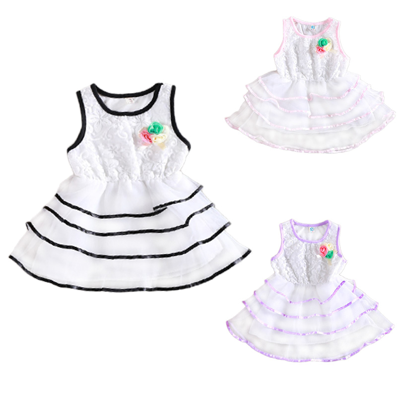 Summer Sleeveless Baby Girl Toddler Lace Clothing Dress Floral Embroidered Kids Tiered Princess Tutu Dress Children's Vestidos