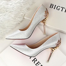 Spring Summer Women High Heels Shoes Pointed Toe Matel Heels Pumps Fashion Sexy Shoes Heeled Carved