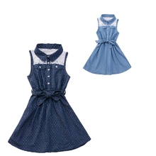 Denim Girls Dresses Cotton Sleeveless Lace Kids Princess Dress Summer 2016 Print Blouse For Girls Tutu Clothes Children Dress