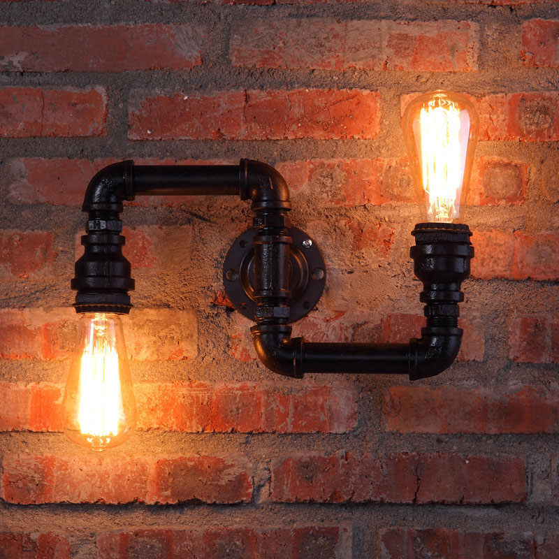 Industry Pipe Double Head Wall Sconces Bar Bed Lamp Coffee Shop Retro Loft Country Pendant Wall Lamp