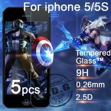 5pcs 0.26mm 9H Explosion Proof Anti scratch LCD Tempered Glass Film For Apple iphone 5/5s 6/6S Screen Protector Film