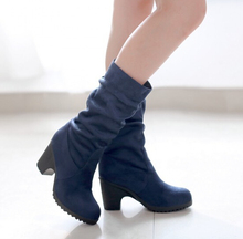 2016 New women’s autumn winter thick high heels boots for women ladies black blue red mid calf half boots platform shoes a100