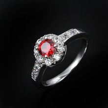 18K White Gold Plated Jewelry 1 ct Grade Red Swiss AAA CZ Diamond Ruby Wedding Engagement