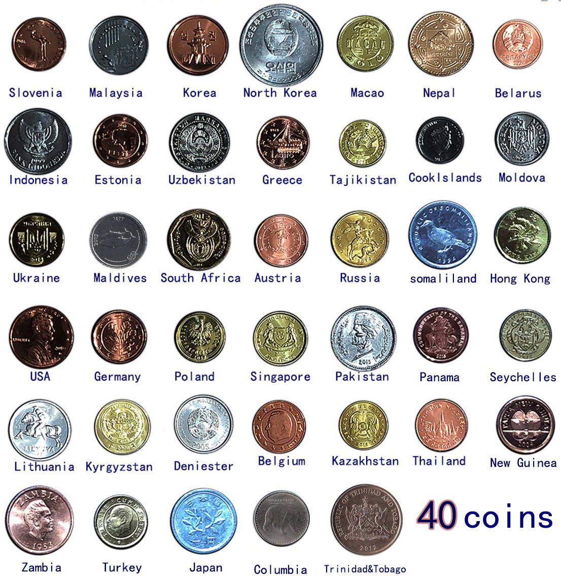 40 Coins From 40 Different Countries Set Lot, Original Coin UNC Real