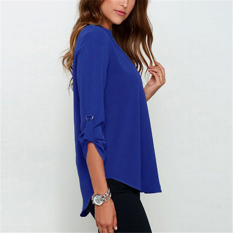 Zanzea 2018 Spring Women V Neck Chiffon Blouse Tops Fashion OL Style Fold Long Sleeve Casual Gray Blouses Plus Size Blusas Shirt aeProduct.getSubject()