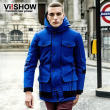 viishow men winter cotton coats 2015 long coat men hooded Blue Black jacket and coat for mens big pocket outerwear coat