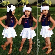 2015 New Child clothing Girl fashion Clothing set Kids vest t shirt skirt set Girls Cotton