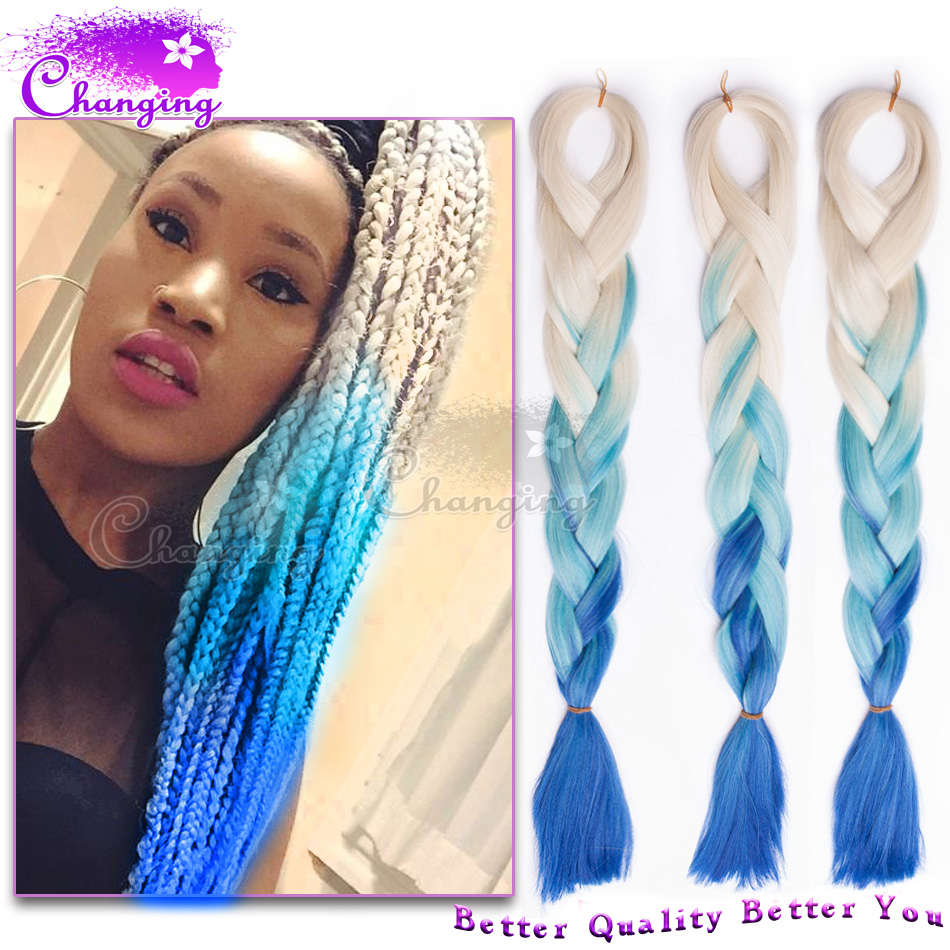 10pcs Ombre Kanekalon Braiding Hair Blonde/Blue Kanekalon Jumbo Braid 3