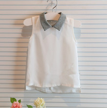 Girls clothes set clothing child clothes set white shirt and grey pants new 2015 summer chiffon