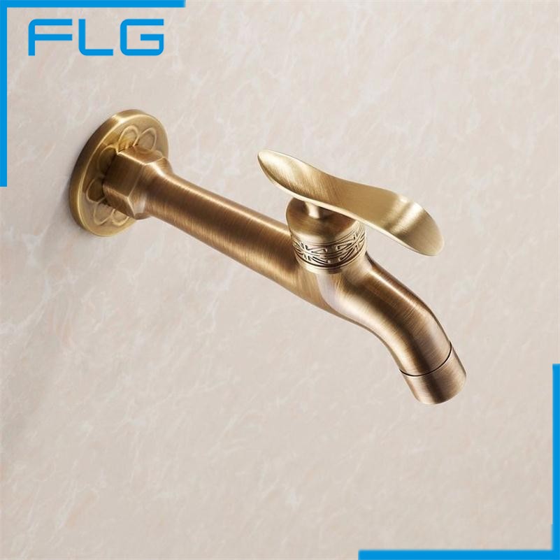2016 Long Garden Use Bibcock Faucet Tap Crane Antique Brass Finish Bathroom Wall Mount Washing Machine Water Faucet Taps