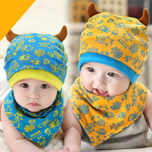 Baby Beanie Cap Set with Bandana Bib Monsters Design Hat Head Scarf Boy Girl Kids Toddler Clothing Accessories Knit Caps