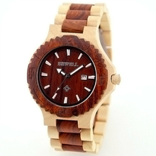 BEWELL Men’s Wooden Watch Japan Movt Quartz Wood Analog Date Natural Wood Watch
